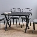 EFE SİYAH MERMER MASA + 4 SANDALYE