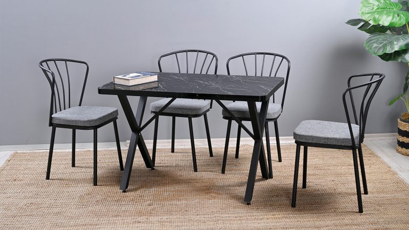 ALT432-KN-1.jpg EFE SİYAH MERMER MASA + 4 SANDALYE - Görsel 1