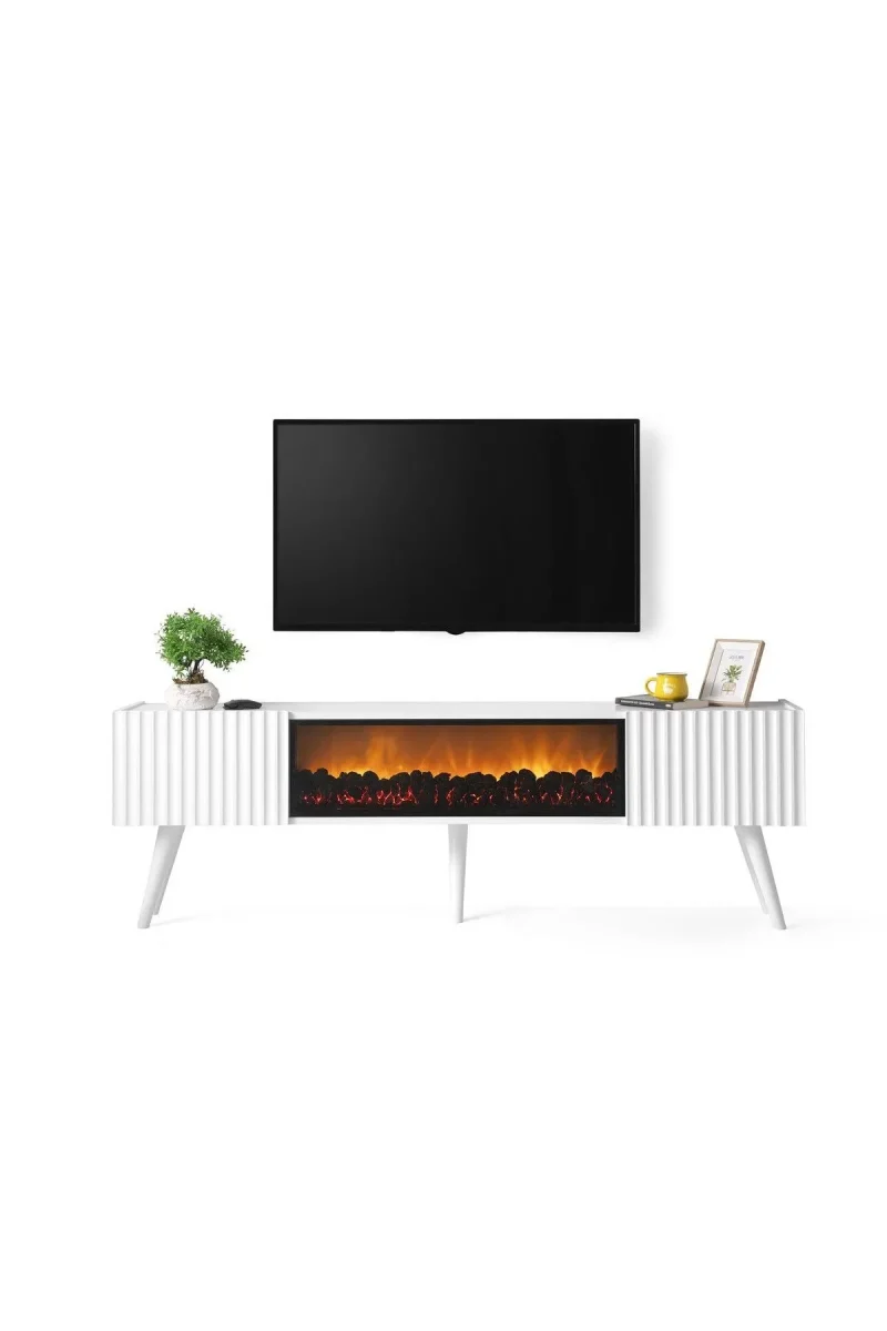 TV SEHPASI - ŞÖMİNELİ - BEYAZ - Görsel 1