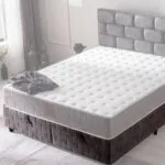 DEFOX BAZA 150x200 çift kişilik baza, gri başlıklı ve kahverengi kumaş kaplamalı