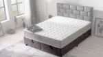 DEFOX BAZA 150x200 çift kişilik baza, gri başlıklı ve kahverengi kumaş kaplamalı