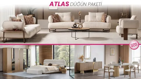 Atlas Düğün Paketi oturma grubu, yatak odası ve yemek odası takımı