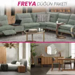 Freya Düğün Paketi modern köşe koltuk, yatak odası ve yemek odası takımı