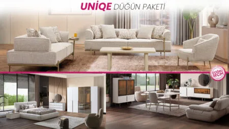 UNİQE Düğün Paketi oturma grubu, yatak odası ve salon mobilyaları