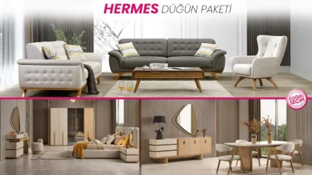 Hermes Düğün Paketi salon, yatak odası ve yemek odası mobilyaları