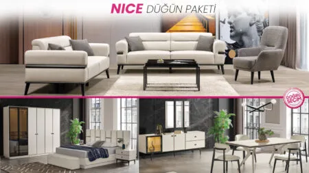 Nice Düğün Paketi oturma grubu, yatak odası ve yemek odası takımı