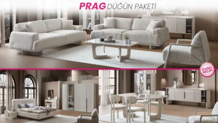 PRAG Düğün Paketi oturma grubu, yatak odası ve yemek odası takımı