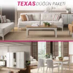 Texas Düğün Paketi oturma grubu, yatak odası ve yemek odası takımı