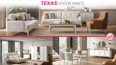 Texas Düğün Paketi oturma grubu, yatak odası ve yemek odası takımı