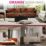 Orange Düğün Paketi oturma odası, yatak odası ve yemek odası mobilyaları