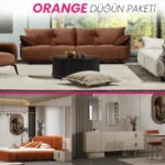 Orange Düğün Paketi oturma odası, yatak odası ve yemek odası mobilyaları