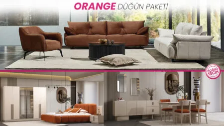 Orange Düğün Paketi oturma odası, yatak odası ve yemek odası mobilyaları