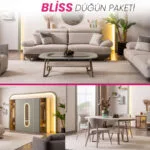 BLİSS DÜĞÜN PAKETİ salon, yatak odası ve yemek odası mobilyaları