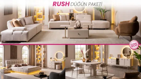 RUSH Düğün Paketi modern salon, yatak odası ve yemek odası mobilyaları