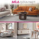 MİLA Düğün Paketi salon, yemek odası ve yatak odası mobilyaları