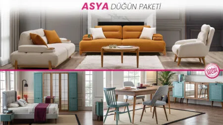 Asya Düğün Paketi oturma grubu, yatak odası ve yemek odası takımı