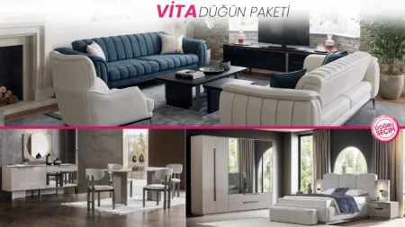 VİTA Düğün Paketi salon, yemek odası ve yatak odası mobilyaları