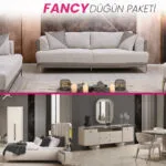 Fancy Düğün Paketi oturma odası, yatak odası ve yemek odası takımı