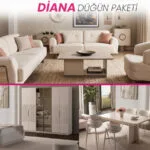 DİANA Düğün Paketi salon, yemek odası ve yatak odası mobilyaları