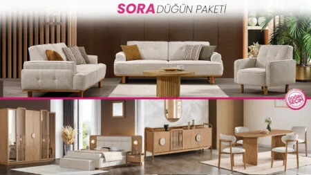 SORA Düğün Paketi oturma grubu, yatak odası ve yemek odası takımı