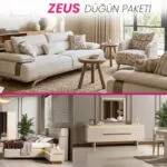 ZEUS Düğün Paketi oturma odası, yatak odası ve yemek odası mobilyaları
