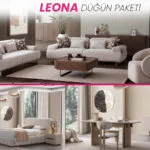 Leona Düğün Paketi salon, yatak odası ve yemek odası mobilyaları