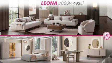 Leona Düğün Paketi salon, yatak odası ve yemek odası mobilyaları