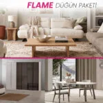 FLAME Düğün Paketi salon, yatak odası ve yemek odası mobilyaları