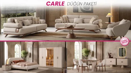 Carle Paket düğün paketi oturma odası, yatak odası ve yemek odası mobilyaları