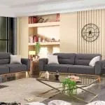 PERA KOLTUK TAKIMI oturma odasında koyu gri koltuklar ve krem berjer ile modern tasarım