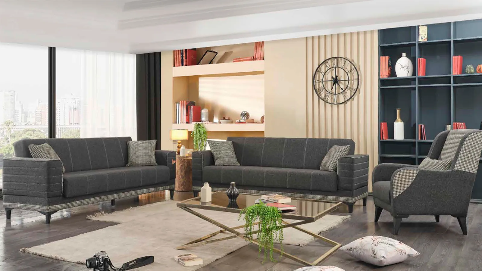 Asya Koltuk Takımı gri renkli modern tasarım koltuklar ve berjer