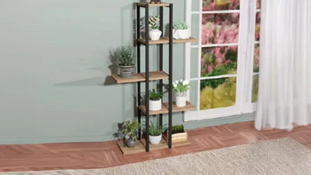 Doğrucan Mobilya aksesuar saksılık metal ve ahşap raflı modern tasarım