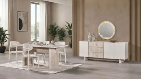 PAMUKKALE YEMEK ODASI TAKIMI modern yemek masası ve sandalyeler ile konsol