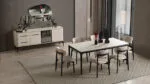 Destan Yemek Odası Takımı modern tasarım krem konsol ve siyah ayaklı masa sandalyeler ile