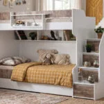 LOFT RANZA genç odası için beyaz ve ahşap detaylı ranza