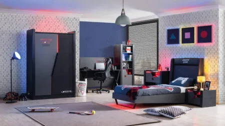 RİO GAMİNG GENÇ ODASI modern genç odası takımı, siyah gri ve kırmızı detaylı