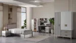 STUDİO Genç Odası Takımı modern tasarımlı yatak, komodin, çalışma masası ve gardırop